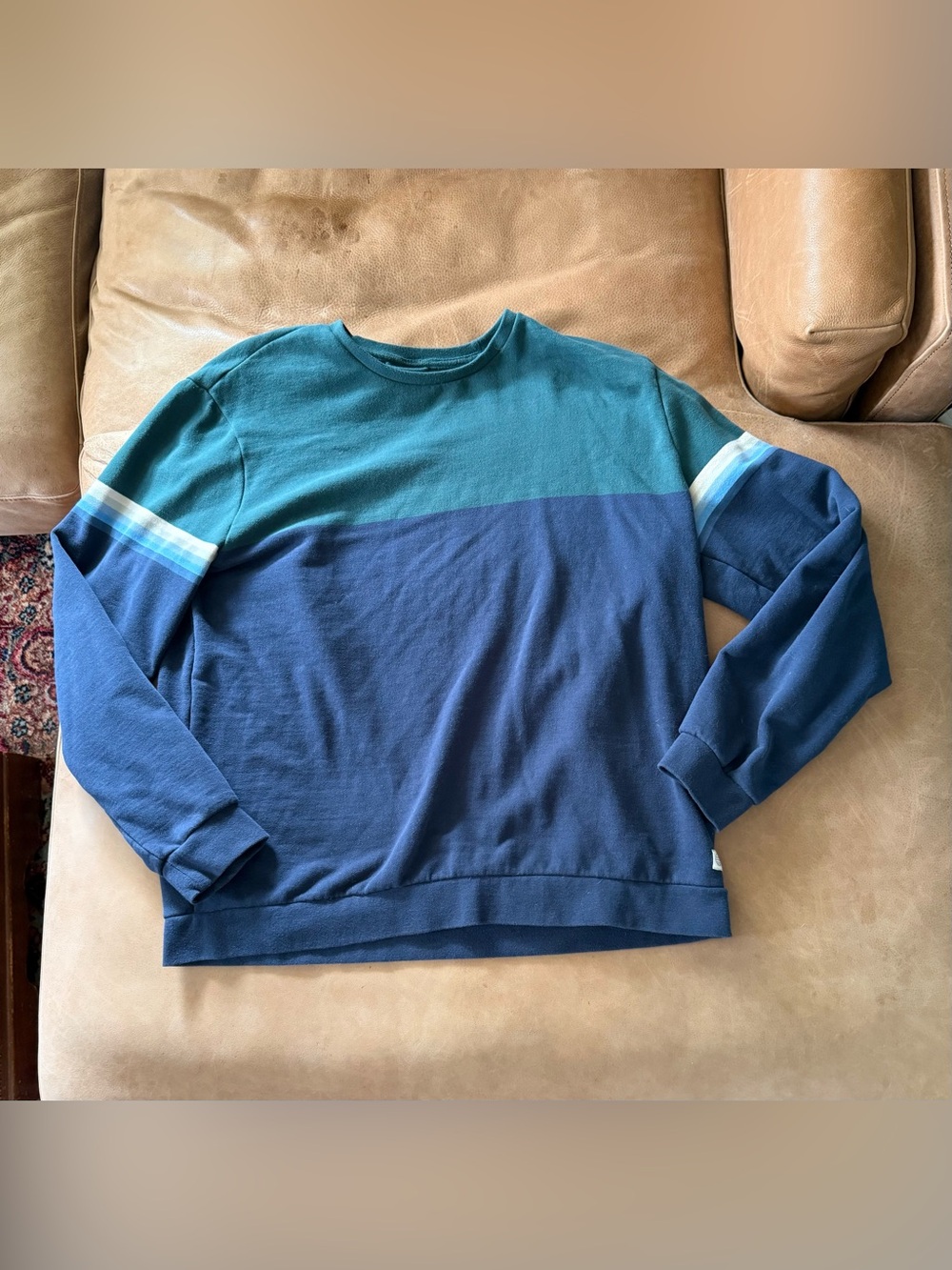 Marine Layer Stripe Sleeve Sweatshirt Navy Colorblock Men’s XL Some Staining